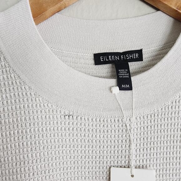 NWT Eileen Fisher Silk Organic Cotton Ribbed Mockneck Tunic Sweater - Bone - M - Picture 10 of 13